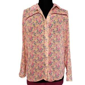 Kut From The Kloth Floral Tab Sleeve Cut Out Top Medium Casual Office Career
